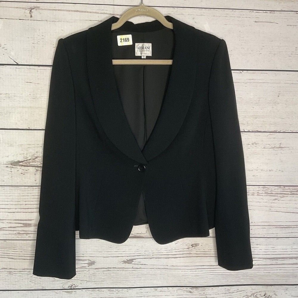 Armani Collezioni Womens Black Wool Blend Single Breasted Blazer Jacket Italy 6